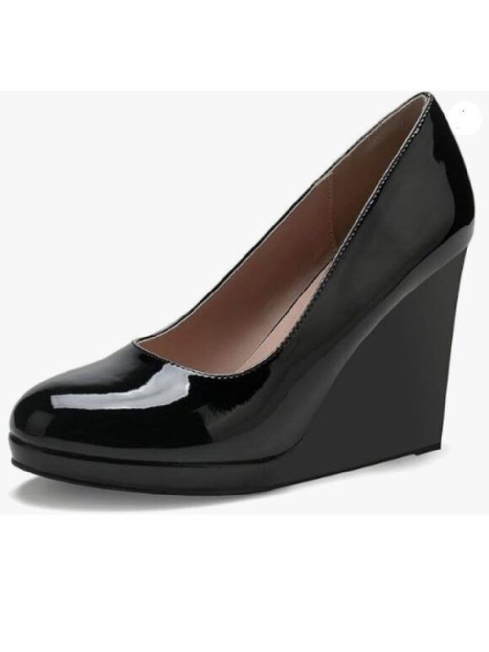 miss left Women Classic Rounded Toe High Heel Pumps Slip On Wedges Heeled Black